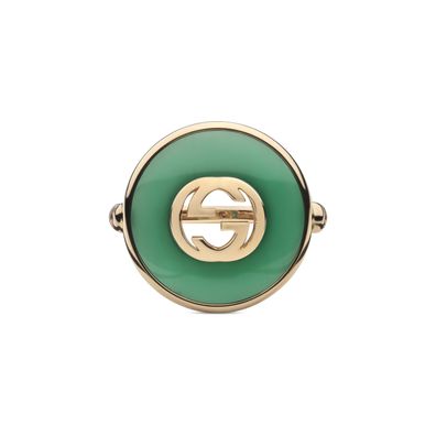 Gucci - YBC786604002 - Gucci Ineinandergreifender Ring aus Roségold, grünem Achat und