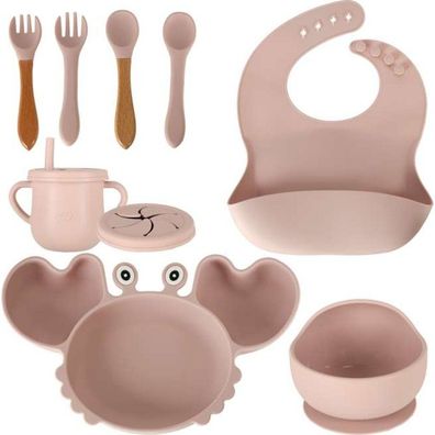 KIK Silikongeschirr für Kinder Krabbe 9 Stück - rosa