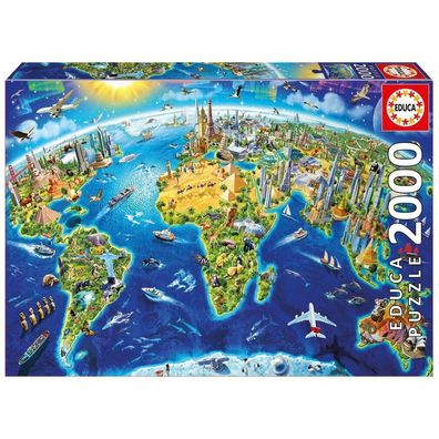 EDUCA Puzzle Karte der Weltdenkmäler 2000 Teile
