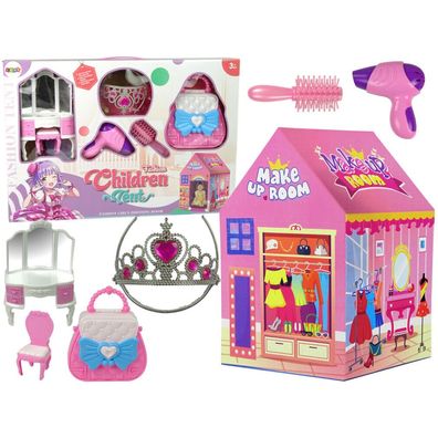 IMPORT Leantoys Prinzessin Zelt für Kinder Beauty Salon Rosa Zubehör Krone