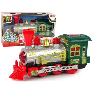 Lean Toys Weihnachtslokomotive mit Lichtern und Sound, grün, batteriebetrieben