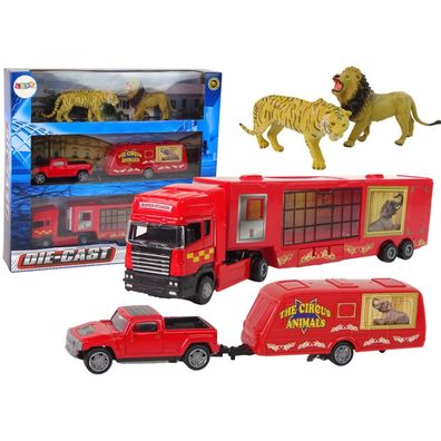 Lean Toys Zirkustiere Fahrzeugset Der Zirkustiere LKW + Auto mit Anhänger
