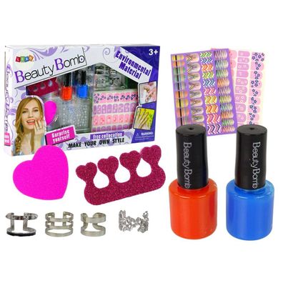 Leantoys Nailart Set Glitzerlacke Aufkleber Ringe