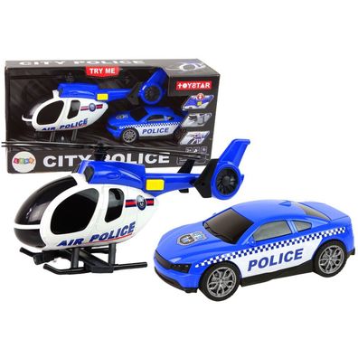 Lean Toys Hubschrauber Auto Polizei Fahrzeug Set Sound