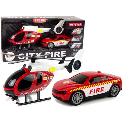 Leantoys Hubschrauber Auto Feuerwehr Fahrzeug Set Sound