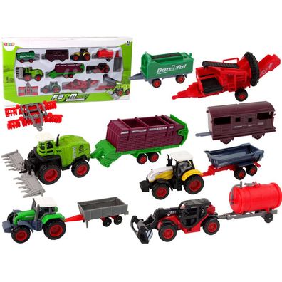 Leantoys Set Landwirtschaftliche Fahrzeuge Traktor 12 Stück Metall