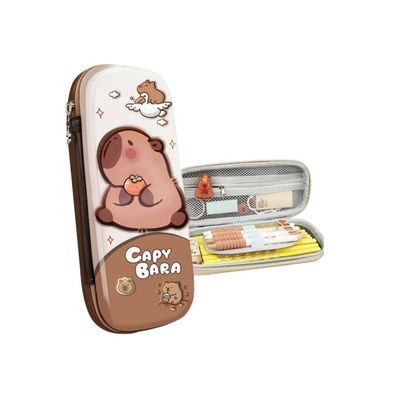 Leantoys Federmäppchen für die Schule mit Capybara-Motiv in Braun