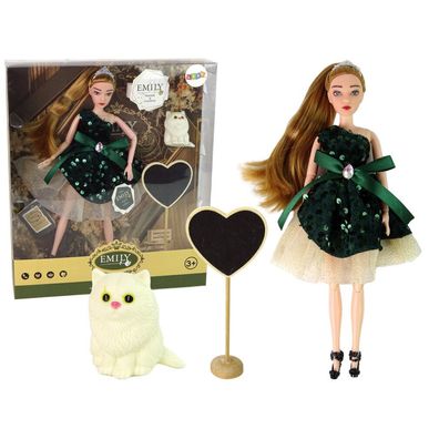 Leantoys Emily Babypuppe mit weißer Katze aus Holz