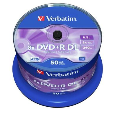 1x50 Verbatim DVD+R Double Layer 8x Speed, 8,5GB matt silver