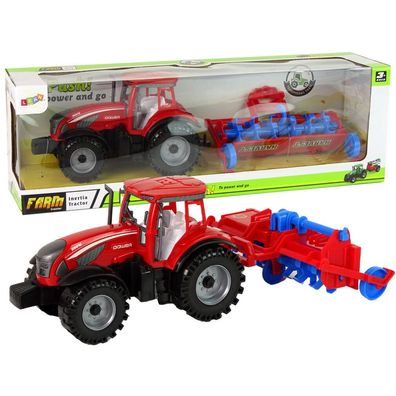Lean Toys Roter Traktor mit Pflugreibungsantrieb