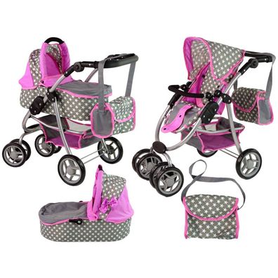 Leantoys Puppenwagen 2 in 1 Tragetasche rosa Sterne
