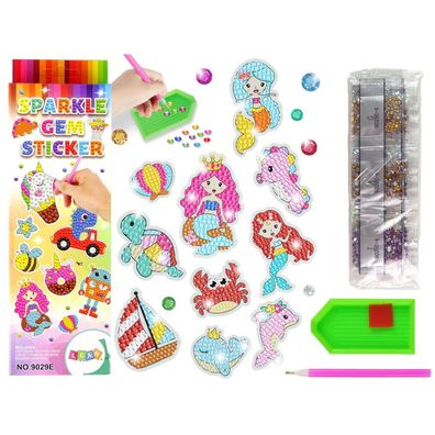 Leantoys Diamant-Stickerei-Aufkleber-Set Meereswelt Tiere Mosaik