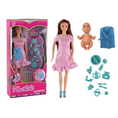 Leantoys Schwangere Mutter Baby Puppe Rosa Kleid Zubehör
