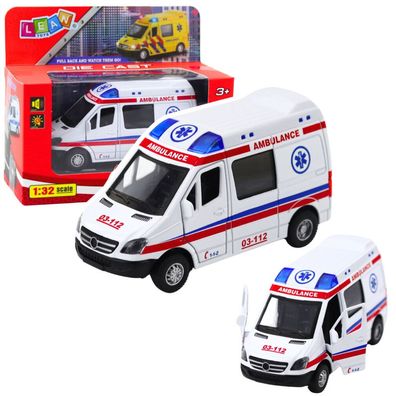 Lean Metal Ambulance Mit Pull Back Drive Lights Sounds White 1:32