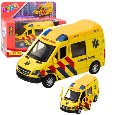 Lean Krankenwagen Metal Powered Pull Back Lights Sounds Gelb 1:32