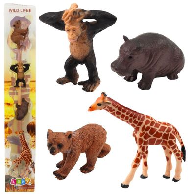 Lean Satz Mini-Figuren Wildtiere Schimpanse Giraffe 6-9Cm 4Stk