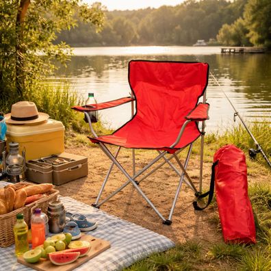 Campingstuhl Faltstuhl Anglerstuhl Rot Getränkehalter + Tasche belastbar 120kg