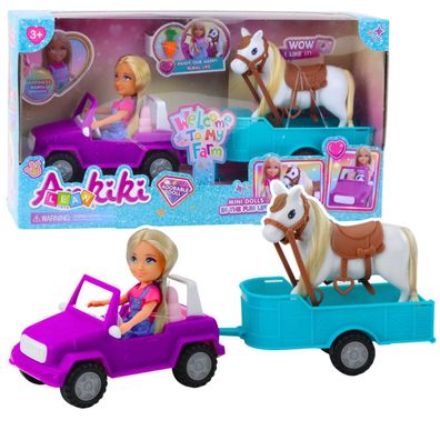 Lean Ankiki Puppenset Cabrio-Auto Mit Anhänger Pferd