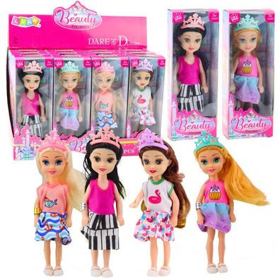 Lean Mini Prinzessin Puppe Mit Krone Buntes Kleid 14Cm Mix