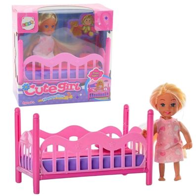 Lean Mini-Puppe Im Schlafanzug Kinderbett Rosa Set