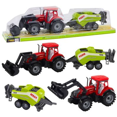 Lean Traktor-Set Mit Lader Und Ballenpresse Rot