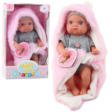 Lean Baby-Puppe Im Grauen Schlafanzug Mit Decke Hase Rosa 23Cm