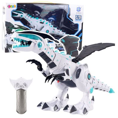 Ferngesteuerter RC-Roboter Dinosaurier mit Lichtern und Geräuschen, weiß