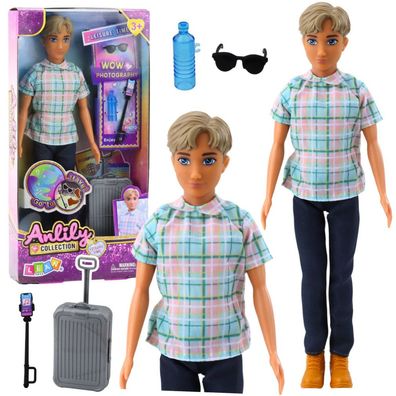 Anlily Puppenjungen-Zubehör, Koffer, Selfie-Stick, Brille, Flasche