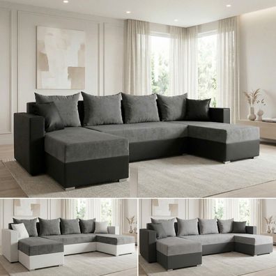 Wohnlandschaft mit Schlaffunktion Beno - U-Form Couch Ecksofa Couchgarnitur Big Sofa