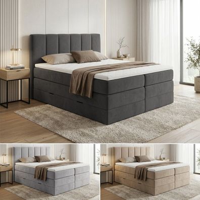 Boxspringbett STAR XL mit 2 Bettkästen und Topper Doppelbett, Bonellfederkernmatratze