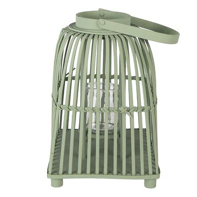 Clayre & Eef Windlicht 24x24x36 cm Grün Rattan (Gr. 24x24x36 cm)