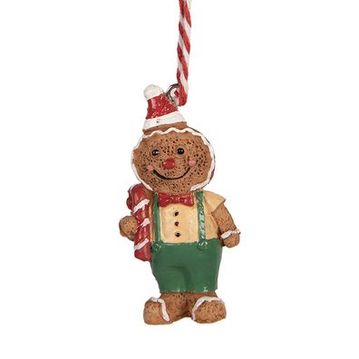 Clayre & Eef Weihnachtsanhänger Pfefferkuchenmann 3x1x6 cm Braun Kunststoff