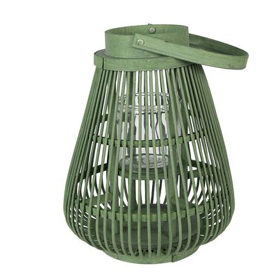 Clayre & Eef Windlicht Ø 25x32 cm Grün Rattan (Gr. Ø 25x32 cm)