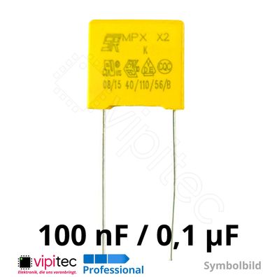 100nF X2 Kondensator 0,1µF uF 10% 310V MKP 13x11x5mm RM 10mm Entstörkondensator