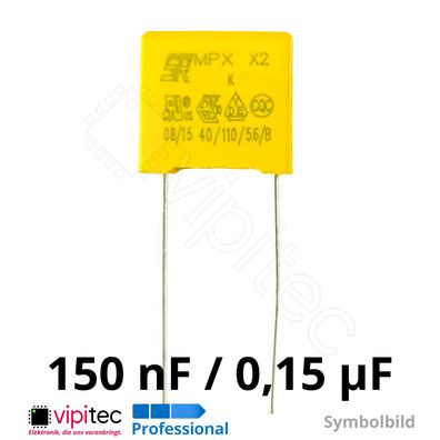 150nF MKP X2 Entstörkondensator 10% 0,15µF uF 310V 13x12x6 RM 10mm Kondensator