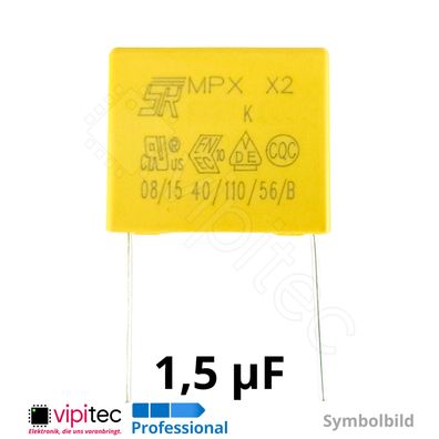 1,5uF MKP X2 Entstörkondensator 10% 310V 26,3x21,5x12mm RM 22,5mm µF Kondensator