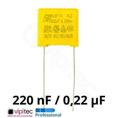X2 MKP Entstörkondensator 220nF 10% 310V 0,22µF uF 13x12x6 RM 10mm Kondensator
