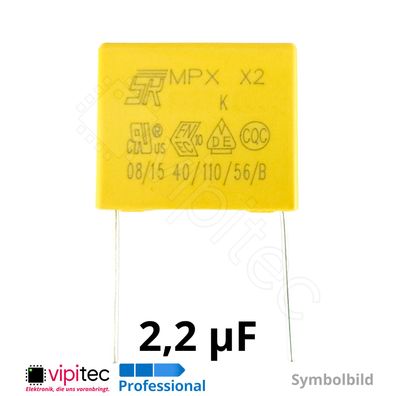 2,2uF µF X2 MKP Kondensator 10% 310V 26,3x21,5x12mm RM22,5 Entstörkondensator