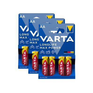 3x Varta Longlife Max Power Batterien AA Mignon LR6 1,5V Batterie 4er Blister