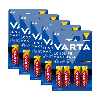 5x Varta Longlife Max Power Batterien AA Mignon LR6 1,5V Batterie 4er Blister