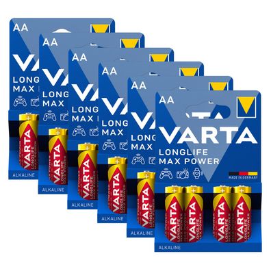 6x Varta Longlife Max Power Batterien AA Mignon LR6 1,5V Batterie 4er Blister