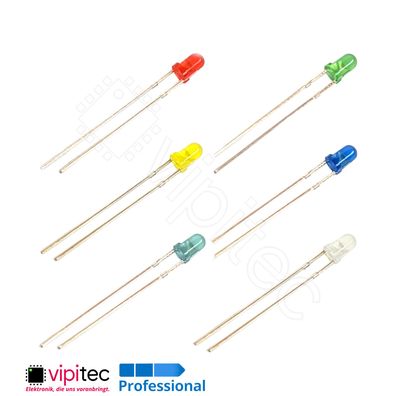 3mm LED Auswahl Rot Gelb Grün Blau Weiß THT Diode Diffus Leuchtdiode Sortiment