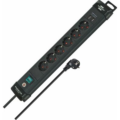Brennenstuhl Premium-Line Steckdosenleiste 6-fach (schwarz, 3 Meter, 2x USB)