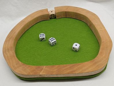 D1 Würfelbrett Holz Würfel Filz Würfelteller Holzspiel Holzkunst Würfelbox Neu