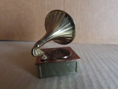 Figur kleines Grammophon zweifarbig Metall ca. 5,5 cm H (Setzkasten/Puppenhaus)