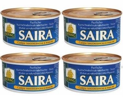 4× Saira Makrelenhecht im Öl - Fischkonserven je 180 g (Abtropfgewicht 126 g)