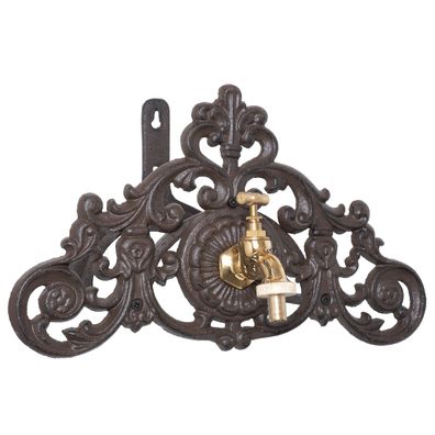 Wasserhahn mit Schlauchhalter aus Gusseisen - Wandmontage - Antikes Design - Gartende
