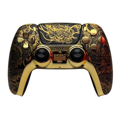 PlayStation 5 Controller / PS5 Custom Controller Design Gold Dark Dragon / Scuff