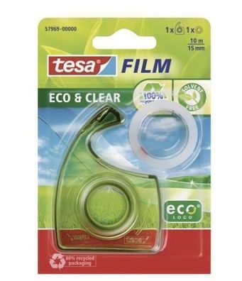 Tesa Eco&Clear Transparentes Bueroklebeband - 10m x 15mm, Premium Qualitaet, 1 Rol
