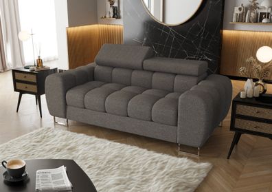 Sofa Designersofa Bastien 2-Sitzer in Stoff Aragon Dunkelgrau